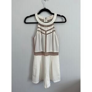 Tea & Cup Romper‎ Women S White Mesh Inset Halter Back Zip Playsuit